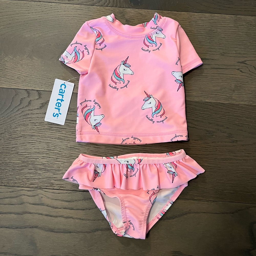 Carters pink unicorn 2 piece baby swim suit 6M NWT
